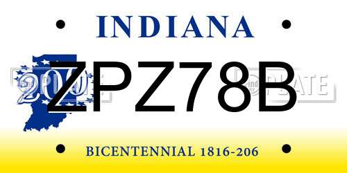 ZPZ78B Indiana License Plate