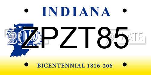 ZPZT85 Indiana License Plate