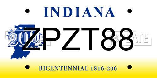 ZPZT88 Indiana License Plate