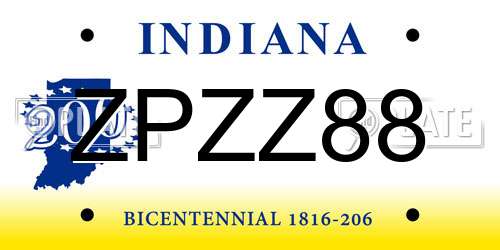 ZPZZ88 Indiana License Plate