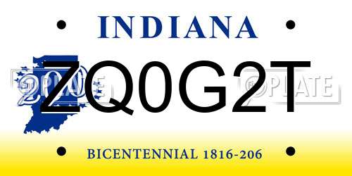 ZQ0G2T Indiana License Plate
