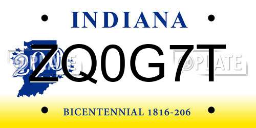 ZQ0G7T Indiana License Plate