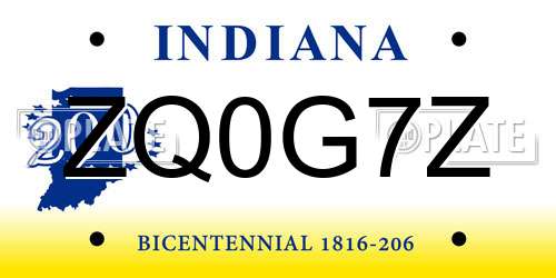 ZQ0G7Z Indiana License Plate