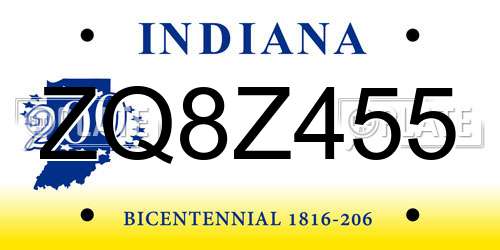 ZQ8Z455 Indiana License Plate