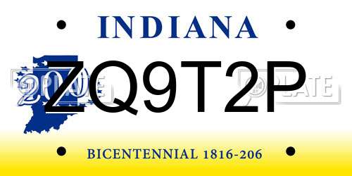 ZQ9T2P Indiana License Plate