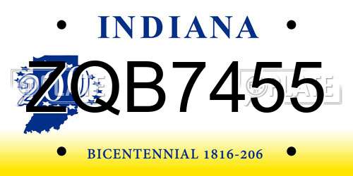 ZQB7455 Indiana License Plate