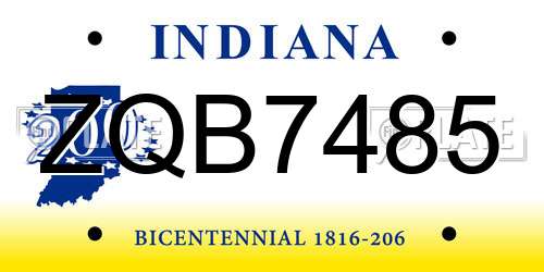ZQB7485 Indiana License Plate