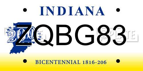 ZQBG83 Indiana License Plate