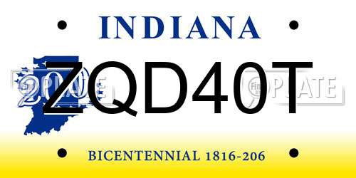 ZQD40T Indiana License Plate
