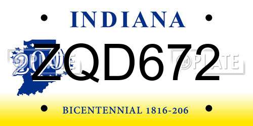 ZQD672 Indiana License Plate