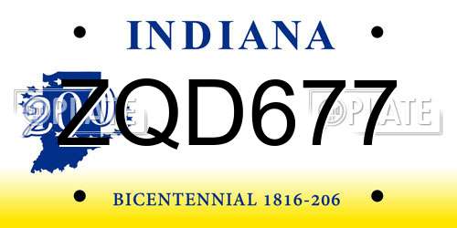 ZQD677 Indiana License Plate
