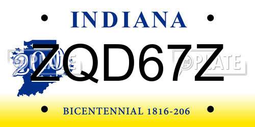 ZQD67Z Indiana License Plate