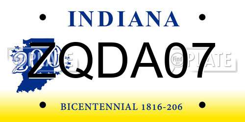 ZQDA07 Indiana License Plate