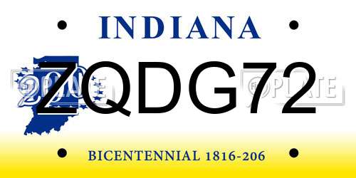 ZQDG72 Indiana License Plate