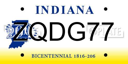 ZQDG77 Indiana License Plate