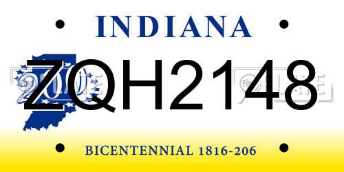 ZQH2148 Indiana License Plate
