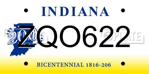 ZQO622 Indiana License Plate