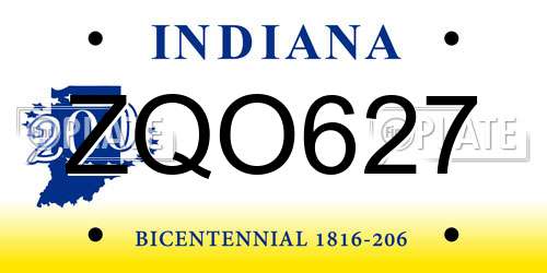 ZQO627 Indiana License Plate