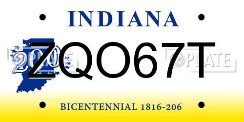 ZQO67T Indiana License Plate
