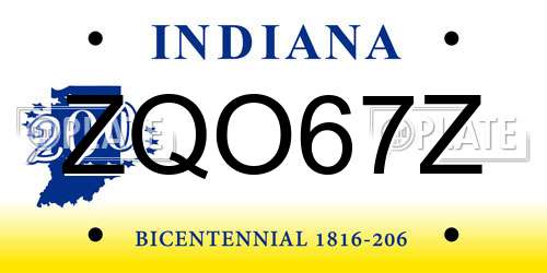 ZQO67Z Indiana License Plate