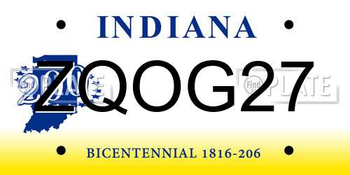 ZQOG27 Indiana License Plate
