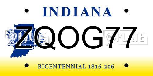 ZQOG77 Indiana License Plate