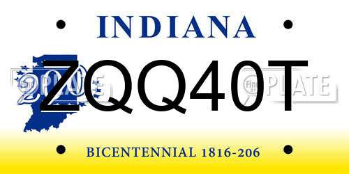 ZQQ40T Indiana License Plate