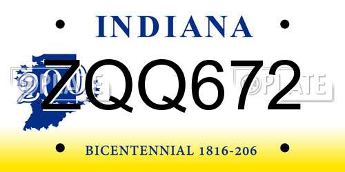 ZQQ672 Indiana License Plate