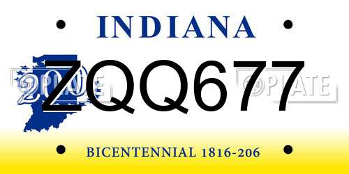 ZQQ677 Indiana License Plate