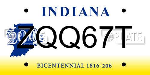 ZQQ67T Indiana License Plate