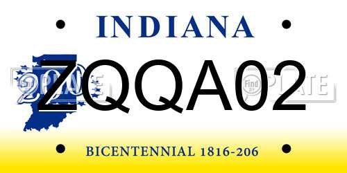 ZQQA02 Indiana License Plate
