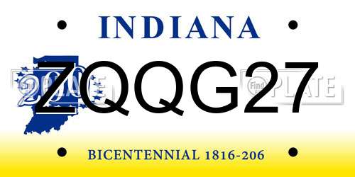 ZQQG27 Indiana License Plate