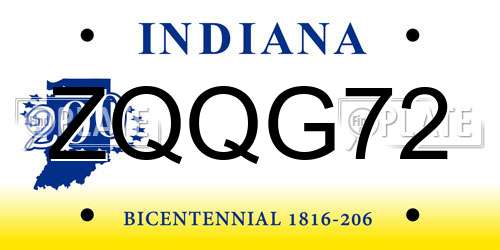 ZQQG72 Indiana License Plate