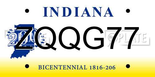 ZQQG77 Indiana License Plate