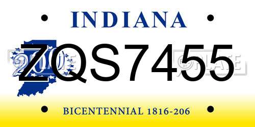 ZQS7455 Indiana License Plate