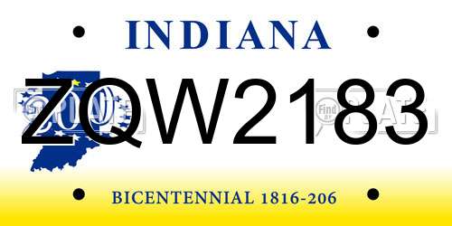 ZQW2183 Indiana License Plate