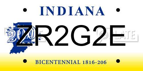 ZR2G2E Indiana License Plate