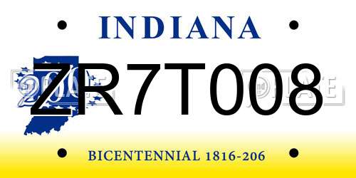ZR7T008 Indiana License Plate