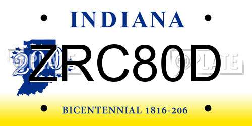 ZRC80D Indiana License Plate