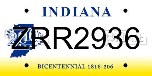 ZRR2936 Indiana License Plate