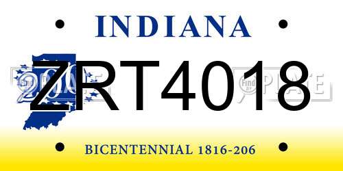 ZRT4018 Indiana License Plate