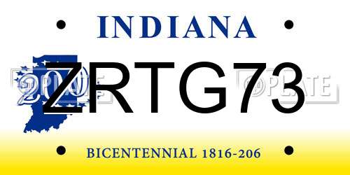 ZRTG73 Indiana License Plate