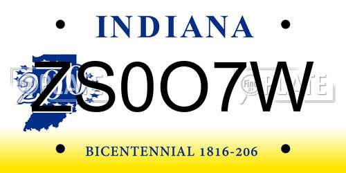 ZS0O7W Indiana License Plate