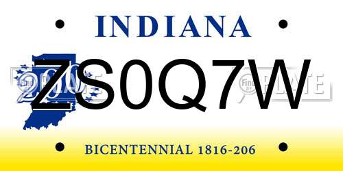 ZS0Q7W Indiana License Plate