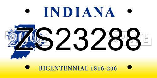 ZS23288 Indiana License Plate