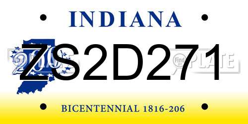 ZS2D271 Indiana License Plate