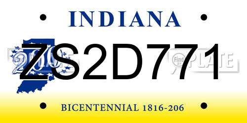 ZS2D771 Indiana License Plate