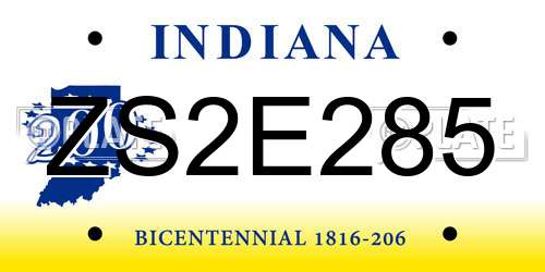 ZS2E285 Indiana License Plate