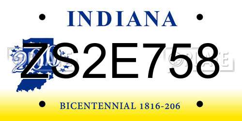 ZS2E758 Indiana License Plate