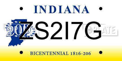 ZS2I7G Indiana License Plate